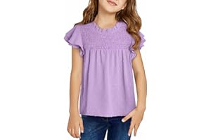DOKOTOO KIDS Girls Shirts Pleated Crewneck Ruffled Short Sleeve Tops Cute Swiss Dot Blouse