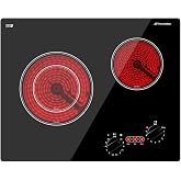 Apartment Electric Cooktop, ThermoMate 21 Inch Built-in Radiant Electric Stove Top, 3700W Ceramic Stove Top with 2 Burners, UL Certified, Knob Control, 240V