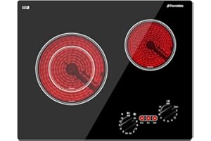 Apartment Electric Cooktop, ThermoMate 21 Inch Built-in Radiant Electric Stove Top, 3700W Ceramic Stove Top with 2 Burners, UL Certified, Knob Control, 240V