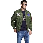 CORIRESHA Mens NASA Embroidery Badge Slim Fit Bomber Jackets Zipper Windbreaker