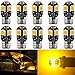 10-Pack T10 194 168 168 2825 Extremely Bright Amber/Yellow 200Lums Canbus Error Free 12V LED Light,8-SMD 5730 Chipsets Car Replacement Bulb For Map Dome Courtesy License Plate Side Marker Light