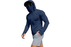 Sun Protection Fishing Shirts for Men UPF 50+ Long Sleeve Hoodie with Face Mask UV Quick Dry Hiking Full Zip Jacket