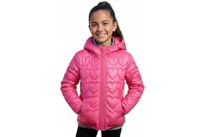 WELAKEN Lightweight Heart Quilted Cotton Puffer Jacket for Girls & Kids Zip Up Hooded Coat with Kangaroo Pocket