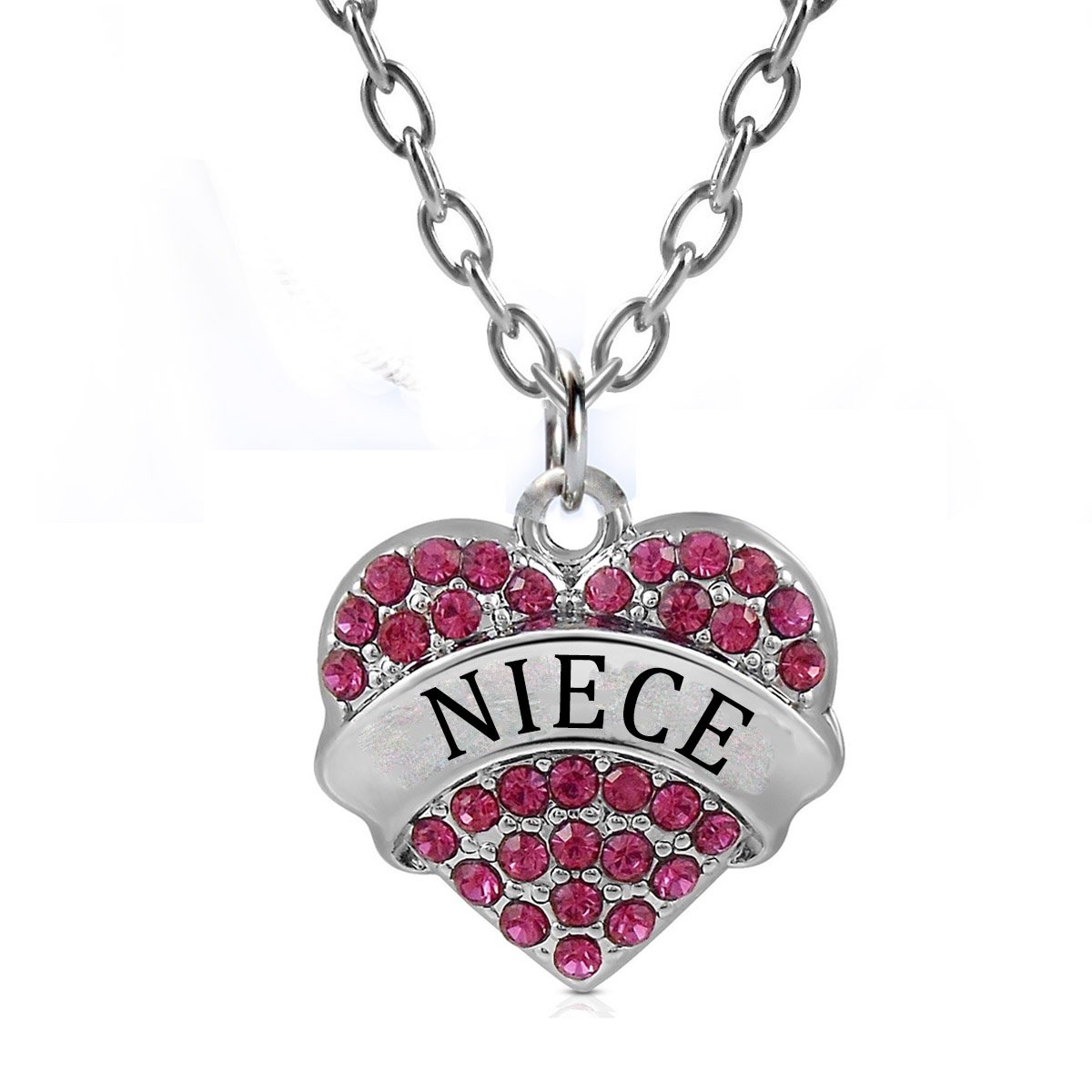 Niece Gifts Heart Pendant Necklace Women Girl - Charm Red Crystal Silver Jewelry