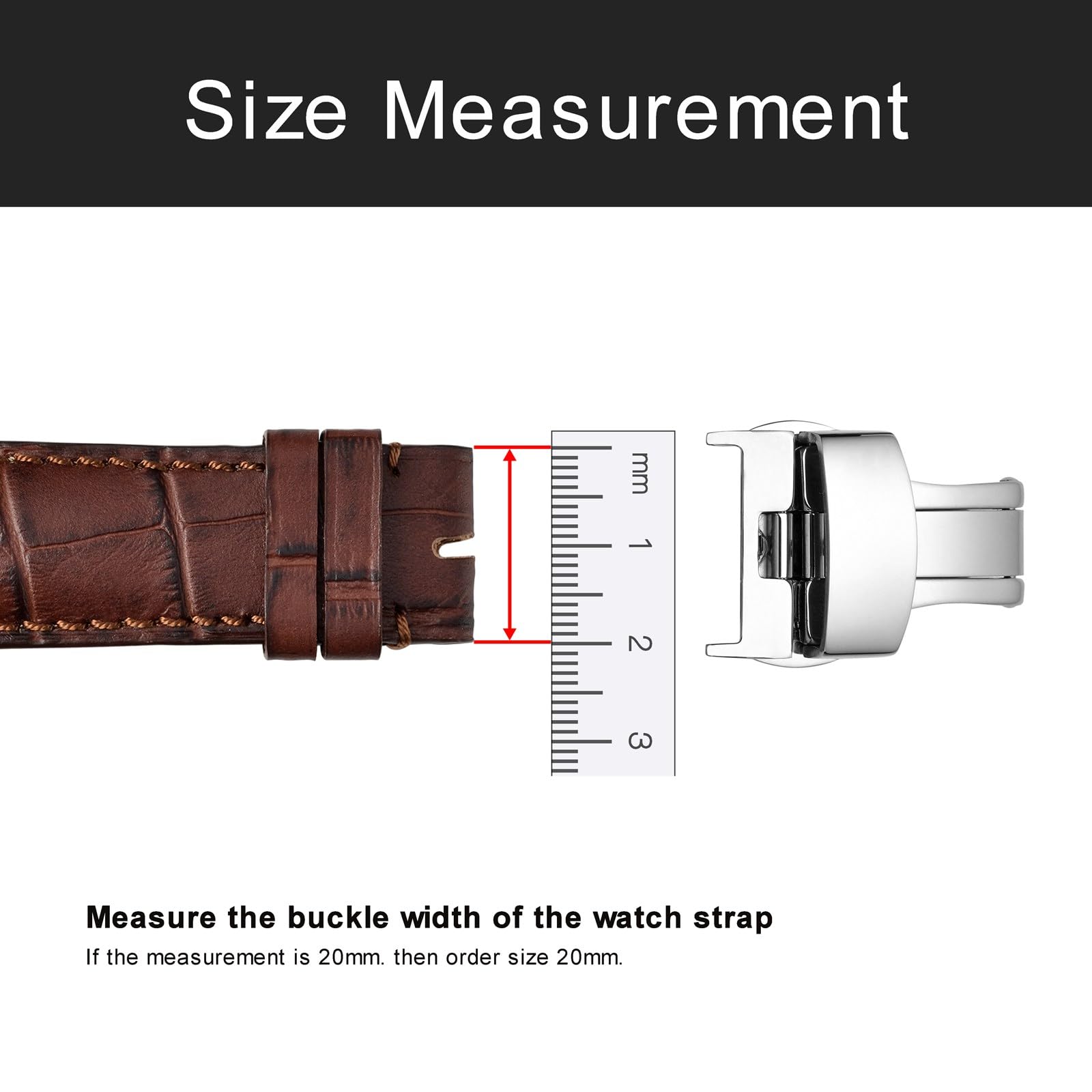 WOCCI 20mm Stainless Steel Deployment Clasp for Watch Band, Polished Buckle (Silver)