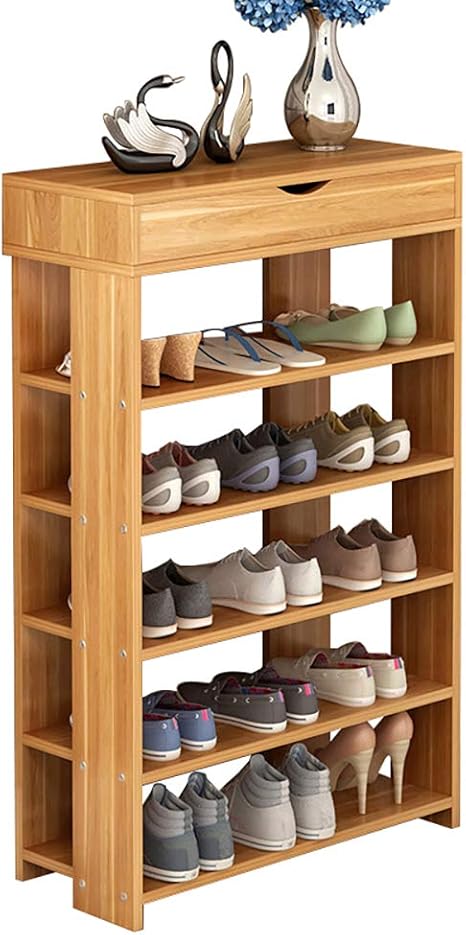 Dlandhome Entryway 5 Tiers Shoe Racks With Top Drawer Solid Wood