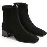 Coutgo Womens Ankle Boots Chunky Low Heel Square Toe Booties Side Zipper Winter Dress Shoes