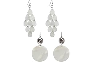 Jules D. Layered Dangling Shell Disc Beads Earring Handmade Multi Colorful Orange Red Blue Drop Chandelier Earring for Women Girls