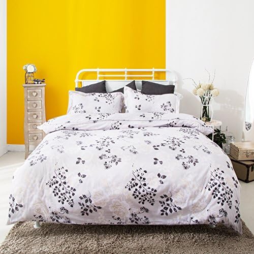 Duvet Cover and Pillow Shams 3 Piece Comforter Set, Hypoallergenic Breathable Soft Microfiber Bedding Collection with Hidden Zipper and Tieback in Black and White (Full)