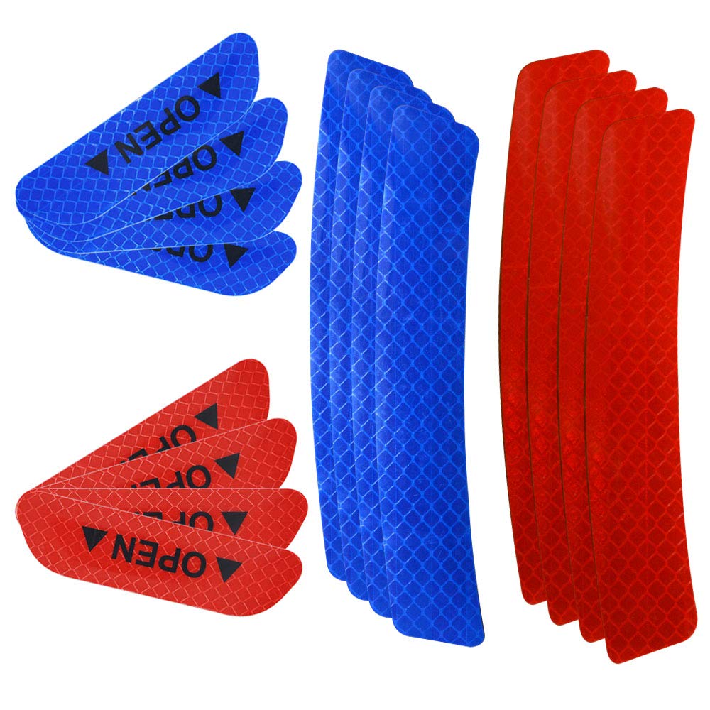 senvenelec Advanced Open The Door Car Door Anti-Collision Warning Reflective Sticker, Universal Car Wheel Eyebrow Reflective Waterproof Sticker, Reflective Decals Strips, Red and Blue -16Pcs