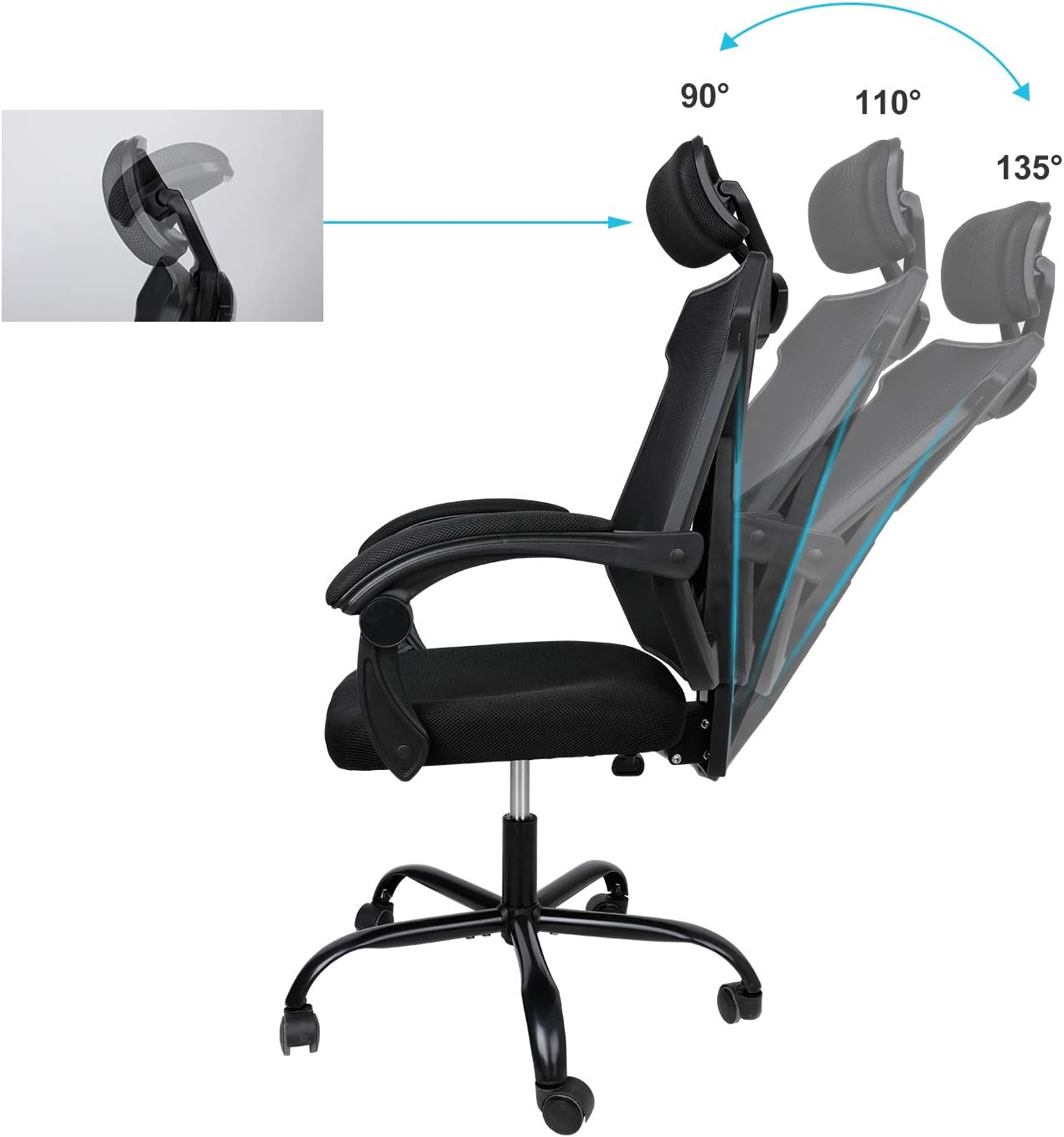 Auag Home Office Chair Mesh High Back Swivel Desk Chair Rolling Chair Lumbar Support Recliner Adjustable Headrest And Heights Gaming Chair Black Home Office Furniture Home Office Chairs