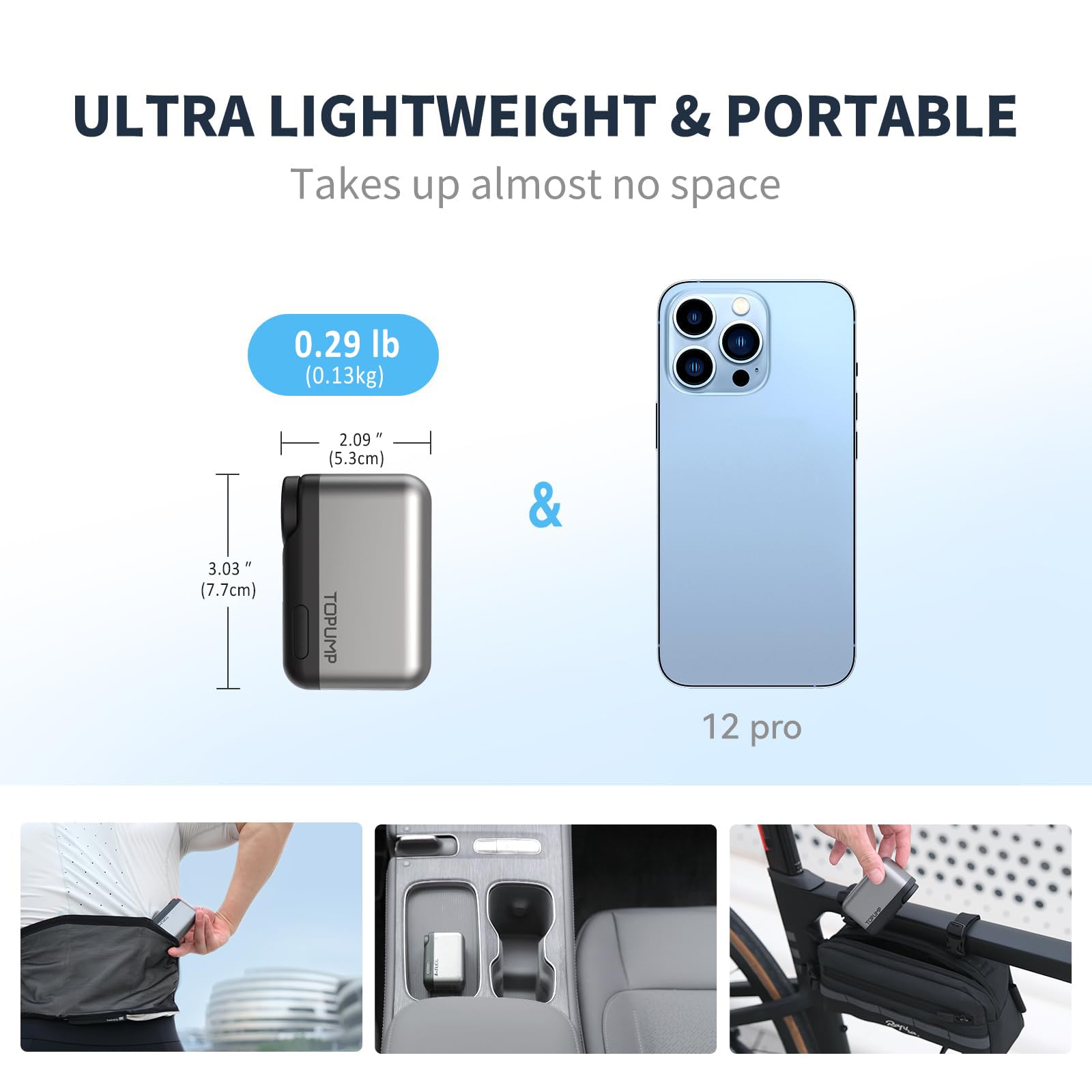 TOPUMP Mini Fahrradpumpe, Elektrische Fahrradluftpumpe mit Manometer, Ultrakleine 120PSI Akku Fahrradpumpe mit Presta und Schrader-Ventil, Auto Stopp, für Rennrad, Mountainbike und Stadtrad 2