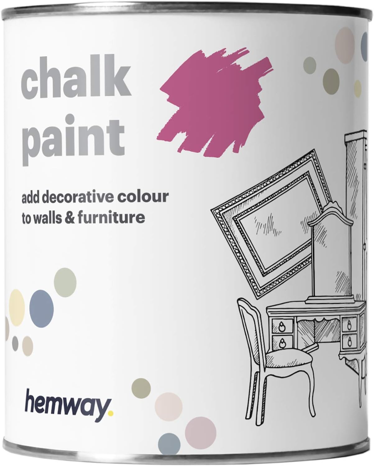 Hemway Chalk Paint Bubblegum Pink Furniture Paint 1L, Matt Finish Shabby Chic, Chalk Furniture & Walls, Quick Dry & 1 Coat