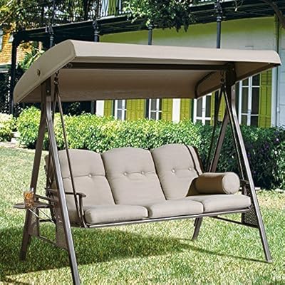 Abba Patio 3 Seat Outdoor Porch Swing Hammock With Steel Frame And Adjustable Canopy Taupe Amazon Sg Lawn Garden