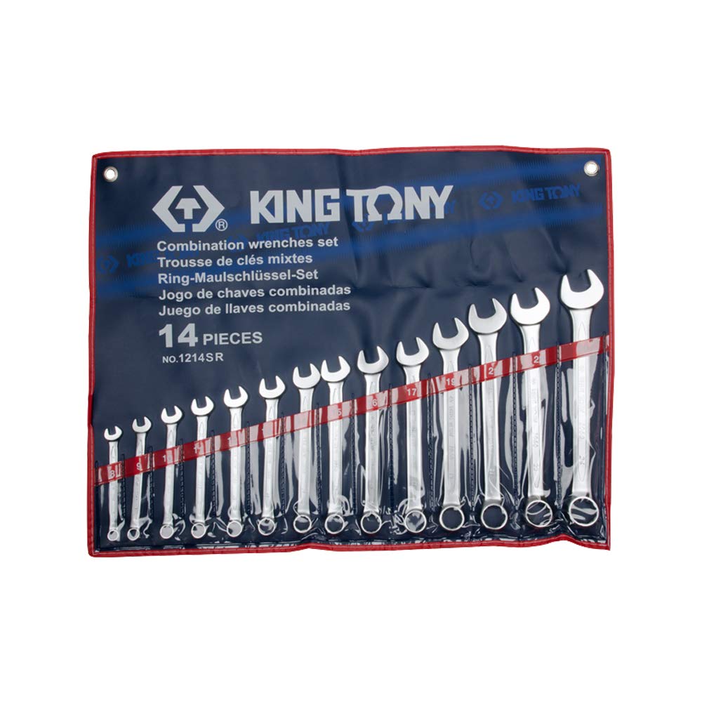 KING TONY 1214SR Estuche De Wrenchs Combinadas 5/16"-1-1/4" for DIYers & Professionals, Built for Repair and Installation tasks, 14 Pieces