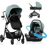 Evenflo Pivot NXT Travel System w/ Revolve180 LiteMax NXT Infant Car Seat | 6 Modes of Use, Rotating Rear-Facing Lightweight Preemie and Infant Car Seat 3-30 lbs (Pacific Green)