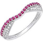 Dazzlingrock Collection Round Ruby & White Diamond Stackable Wedding Band Ring for Women in Solid Gold