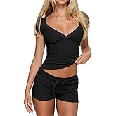 REVETRO Womens Summer Sexy Pajama Sets Short Sleeve Lounge Sets Shorts Pj Sets Y2k Pajamas Cute Pjs for GYM Yoga