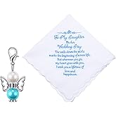 Tegeme 2 Pcs Brides Wedding Handkerchief Something for Daughter Blue Color Gift for Bride Handkerchief and Angel Keychains(Elegant Style)