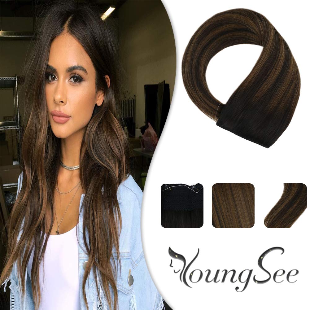 YoungSee Invisible Halo Hair Extensions Human Hair 12inch 80g Balayage