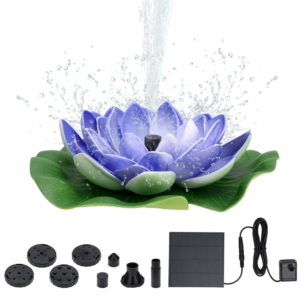 Skystuff Solar Water Pump Fountain With 6 Nozzles - 1.2W Lotus Pump for Garden Pond, Pool, Bird Bath, Water Feature - Purple