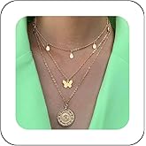 Xduargs Boho Layered Sequins Coin Necklace Vintage Butterfly Disc Pendant Necklace Gold Coin Disc Pendant Necklace Multilayered Sequins Coins Chain Necklace Jewelry for Women