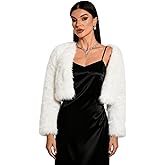 Ahigh Women's Cropped Faux Fur Jacket, Fluffy Fuzzy Cardigan Style Long Sleeve Open Front Shaggy Short Coat