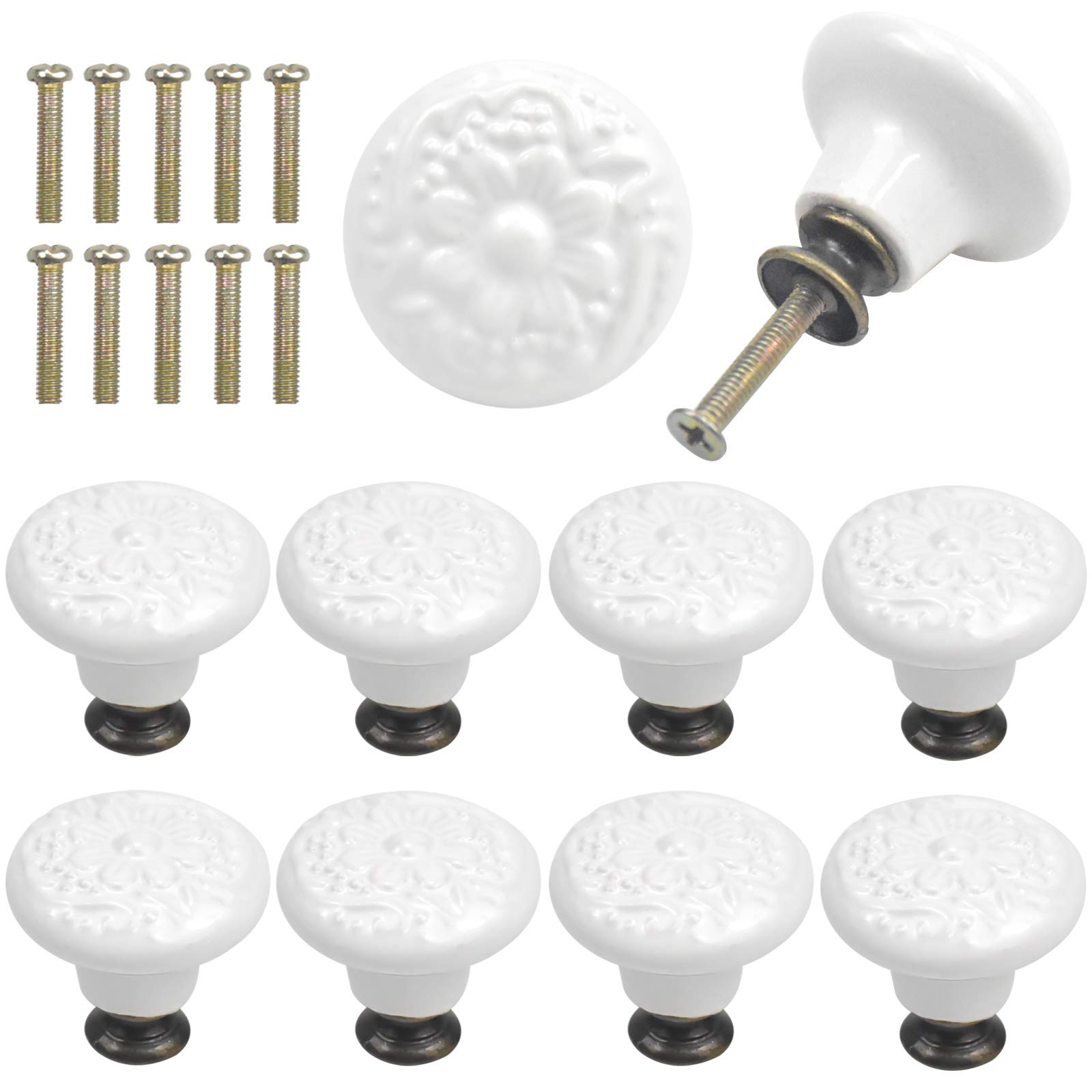 AvoDovA 10pc Vintage Kitchen Cabinet Knobs, 34mm, Antique Style for Drawers and Doors