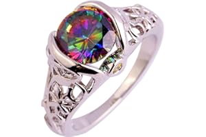 Lozeux Silver Plated Ring Round Cut Created White Topaz Cubic Zirconia Filled Engagement Wedding Proposal Promise Band for Women Bride Lovers Jewelry