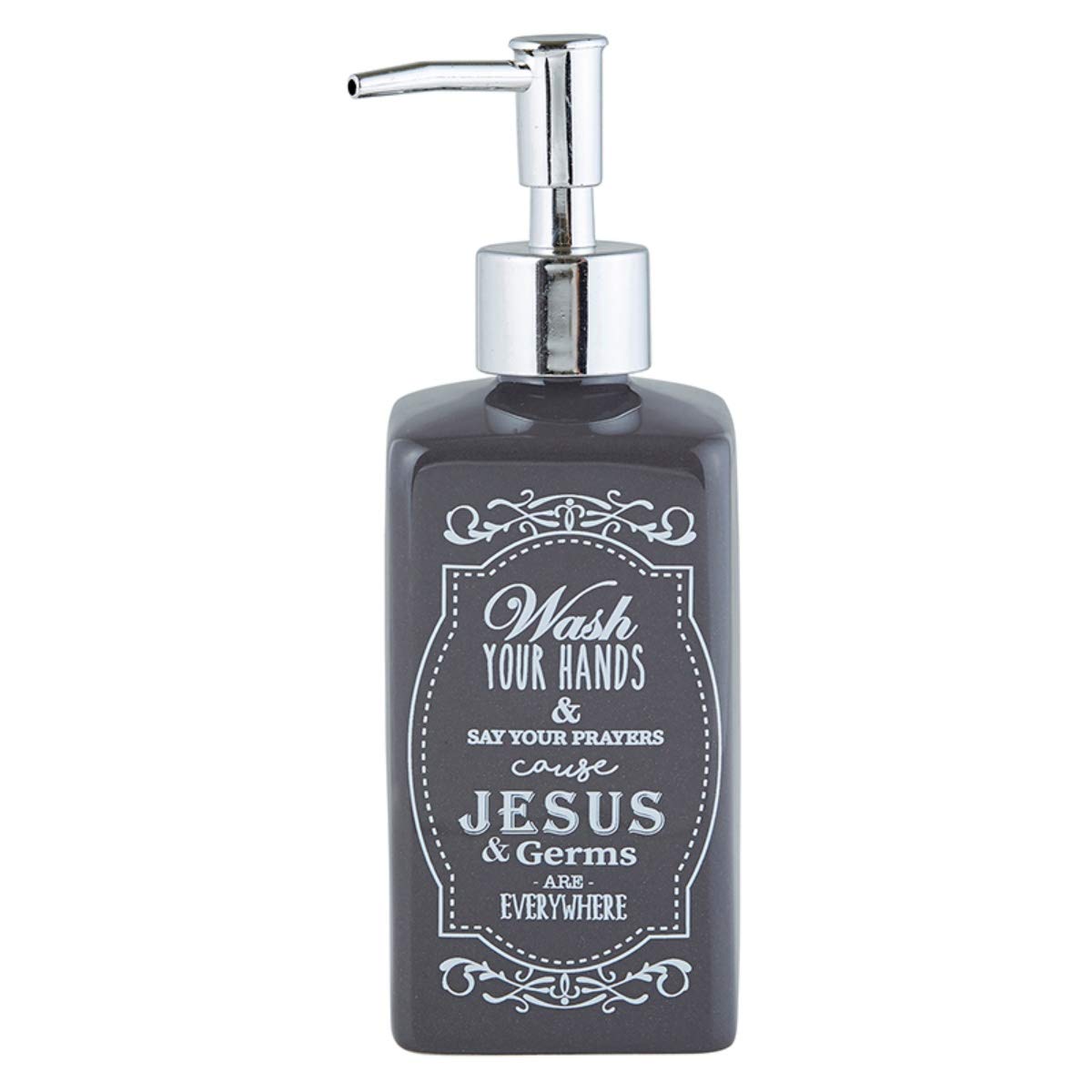 Photo 1 of *Major Damage*
Creative Brands Inspirational Ceramic Pump-Top Liquid Soap Dispenser, 10-Ounce, Jesus and Germs