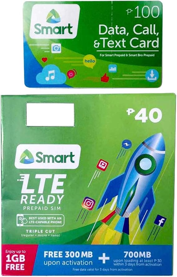 Smart Prepaid LTE Philippines Sim Card Cut Nano Micro (SIM+100)