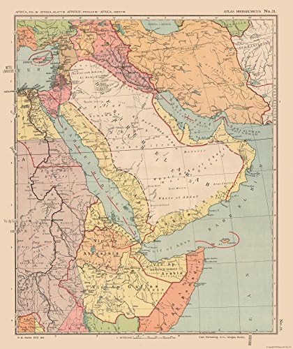 MAPS OF THE PAST International Map - Arabia, Middle East - Streit's Atlas 1913-23 x 27.41 - Matte Art Paper