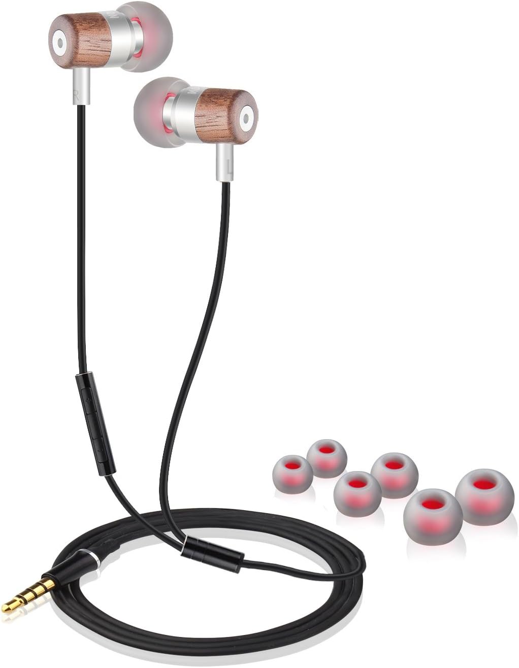 Nouske NH-17 dual driver in-ear headphones with In-line Microphone and Remote,Wood