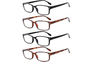 Kerecsen 4 Pack Reading Glasses for Men and Women with Spring Hinges, Lightweight Black Rectangular Readers Eyeglasses (2 Black 2 Tortoise, 2.50)