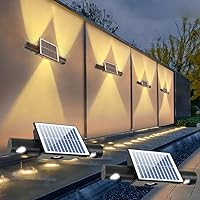 Bowite Solar Fence Lights Outdoor, 80LM Up/Down Fence Solar Light with 3 Lighting Modes, IP65 Waterproof Dusk to Dawn Deck Light, 3 Heads Outdoor Lights for Backyard/Wall/Step/Railing/Patio, 2 Pack