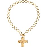 BLISI Chunky Gold Cross Necklaces for Women Gold Hammered Statement Necklace Thick Chain Vintage Pendant Jewelry Sweet and Cool style