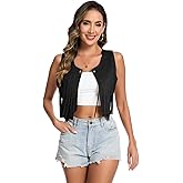 Lumeifushi Women's 70s Hippie Vest Disco Outfits Fringe Vest 60s Faux Suede Sleeveless Tassel Cowgirl Jacket Party Halloween