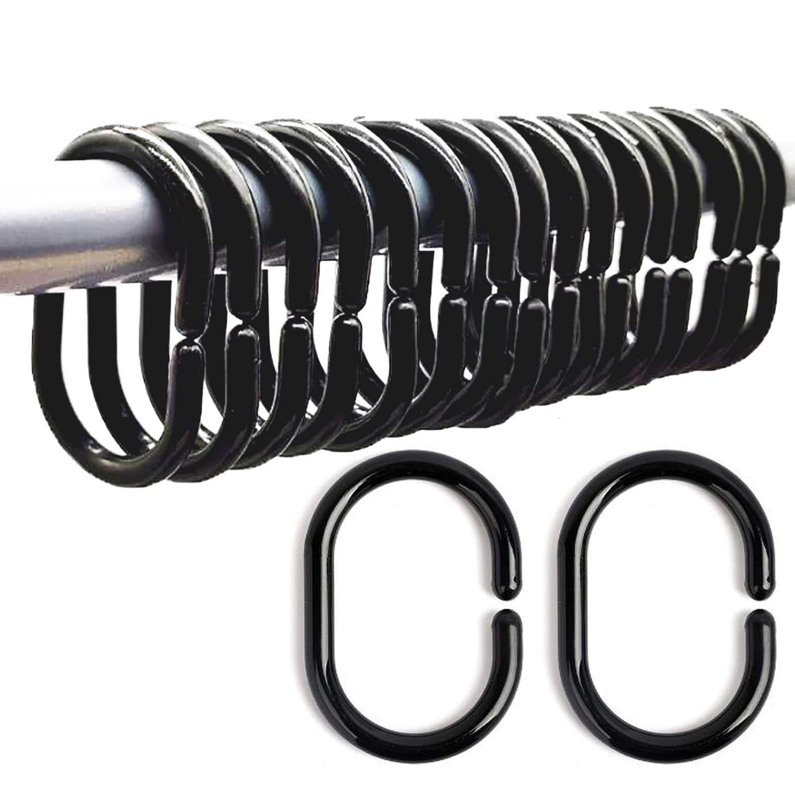 Lanjue 36 Packs Shower Curtain Rings, Black Plastic C-Shaped Bath Drape Loop Rail Rings for Bathroom Window Rod