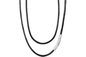 FaithHeart Braided Leather 2MM/3MM Necklace Cord for Men with Stainless Steel Snap Clasp, Waterproof Woven Wax Rope Chain for Pendant with Delicate Gift Box