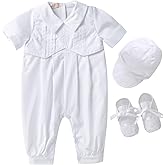 Booulfi Baptism Christening Outfits for Boys Easter White Romper Baby Romper Church Newborn Clothes