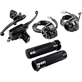 LeeMas Motorcycle Switch Control + Brake Clutch Levers + Handlebar Grips | All In One Design Enhanced Traction Rubber And Aluminum Material