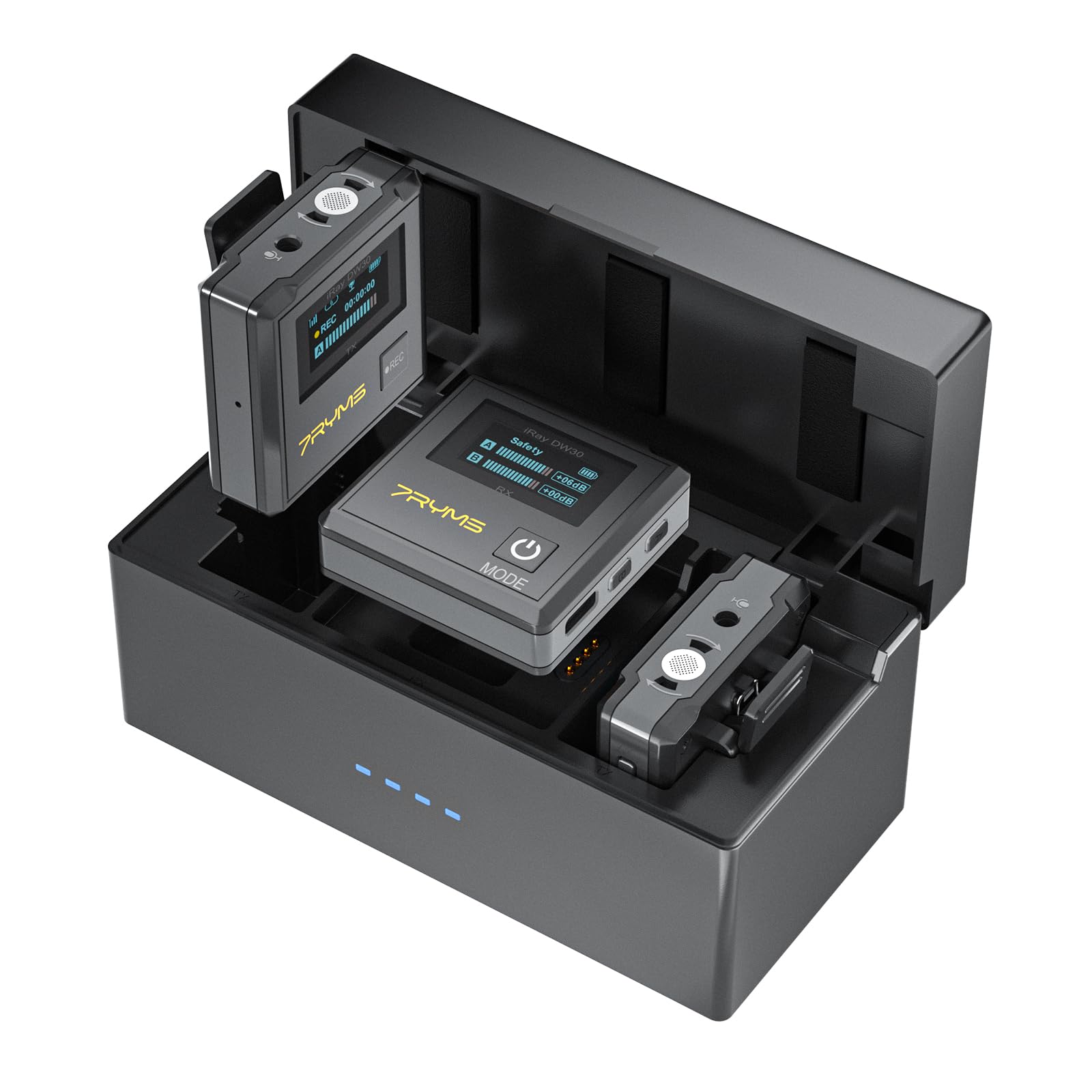 7RYMS iRAY DW30 Wireless Lavalier Microphone System with 16G memory, Noise Cancellation, 27H Battery, 328 ft (100 m) Transmission, Wireless Microphone Compatible with DSLR Camera, iPhone, Android, PC