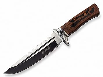 OS4you edles & massives 30cm Jagdmesser - Hunting Knife - Sägezahnrücken - Blutrinne - Perlmuteinlage