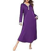 Ekouaer Womens Nightgown Long Loungewear V Neck Nightshirt Sleepwear Full Length Sleepshirt with Pockets