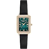 VICTORIA HYDE Gorgeous Women's Watch Green Mother of Pearl Dial Elegant Timepiece Rectangular Face Watches with Black Leather Band (Black/Crystal)