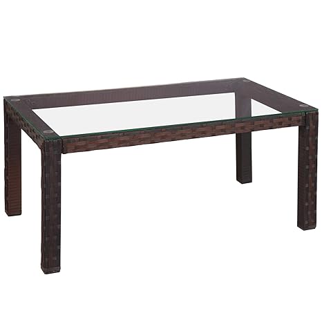 MIADOMODO Hochwertiger Polyrattan Tisch Teetisch Beistelltisch für den Garten mit Glas (Farbwahl)