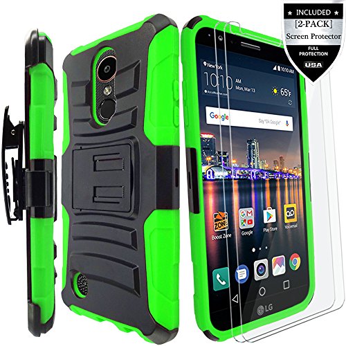 LG K20 Plus Case / LG K20 V Case / LG Harmony Case / LG K20 Case / LG Grace Case With [2-PACK] Screen Protector,IDEA LINE(TM)Armor Shock Proof Dual Layer Combo Holster Kickstand Belt Clip - Green