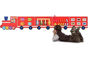 Monläurd® Wooden Train Activity Wall Panel for Kids, Sensory Wall Toy, Activity Cube, Wall Toys for Toddlers 1-3, Playroom Toys, Daycare Furniture, Montessori Busy Board