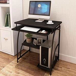 Desktop Computer Desk Laptop Study Table Office Desk with Pullout Keyboard Tray Home Desktop Computer Desk Simple Student Desk Office Bedroom Study Desk, Black US Warehouse Sending