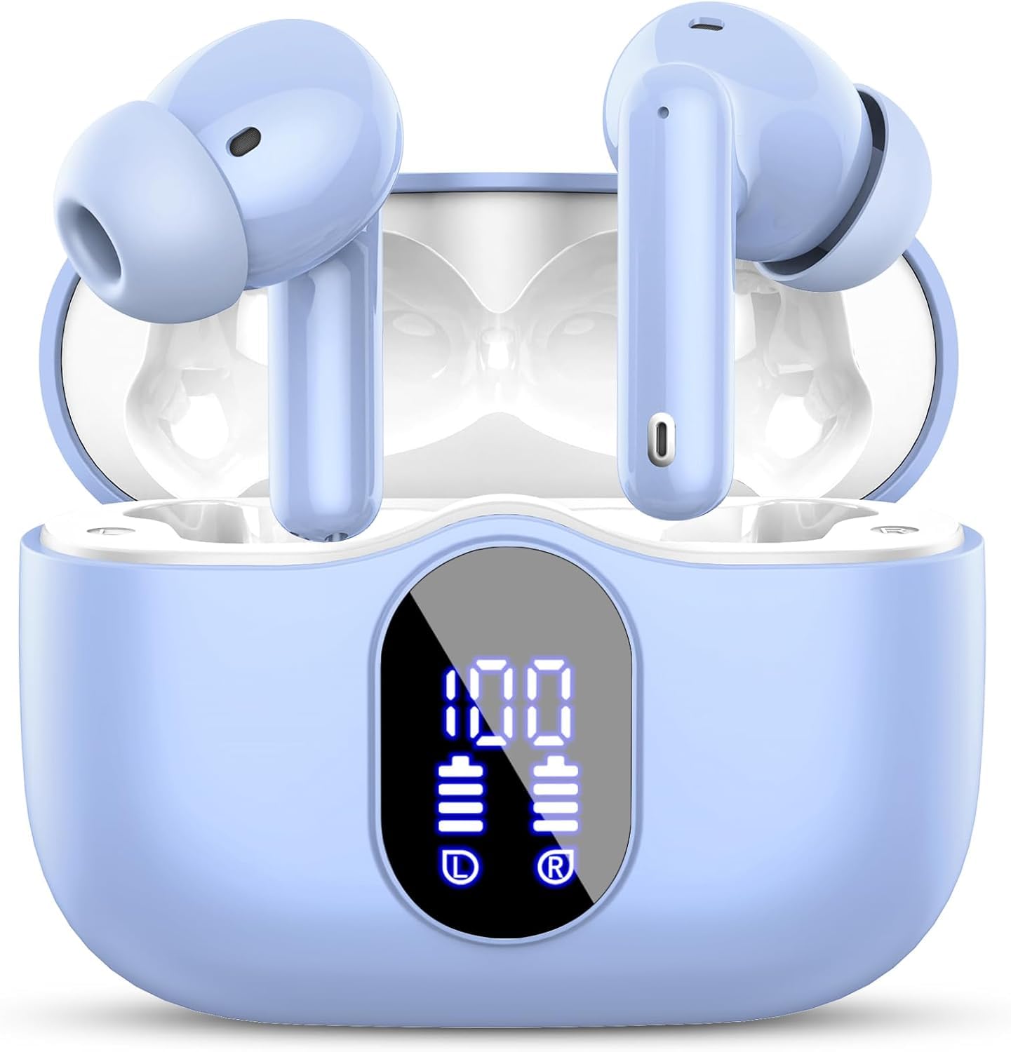 Photo 1 of Wireless Earbuds, Bluetooth 5.4 Headphones Bass with Noise Cancelling Mic, Stereo Ear Buds, in Ear Earphones LED Display, IP7 Waterproof, 36H Playtime for Laptop Phones Sports Workout, Sky Blue